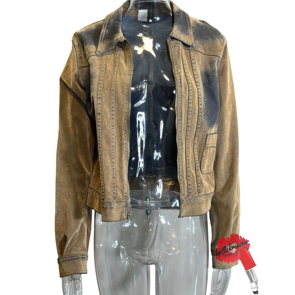 Vintage Y2K Denim‎ Jacket Women Large Tan Blue Ombré Faded Indie Bratz Identity - Picture 5 of 15